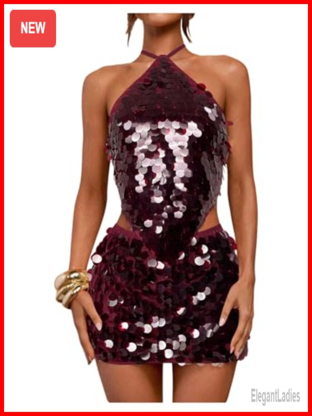 Sparkle Sequin Halter Tank Top Open Back Asymmetric Concert Party